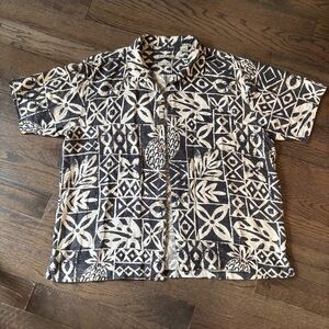 Batik Bay 100% Silk Hawaiian Shirt XL – Black & Cream Tribal Print
